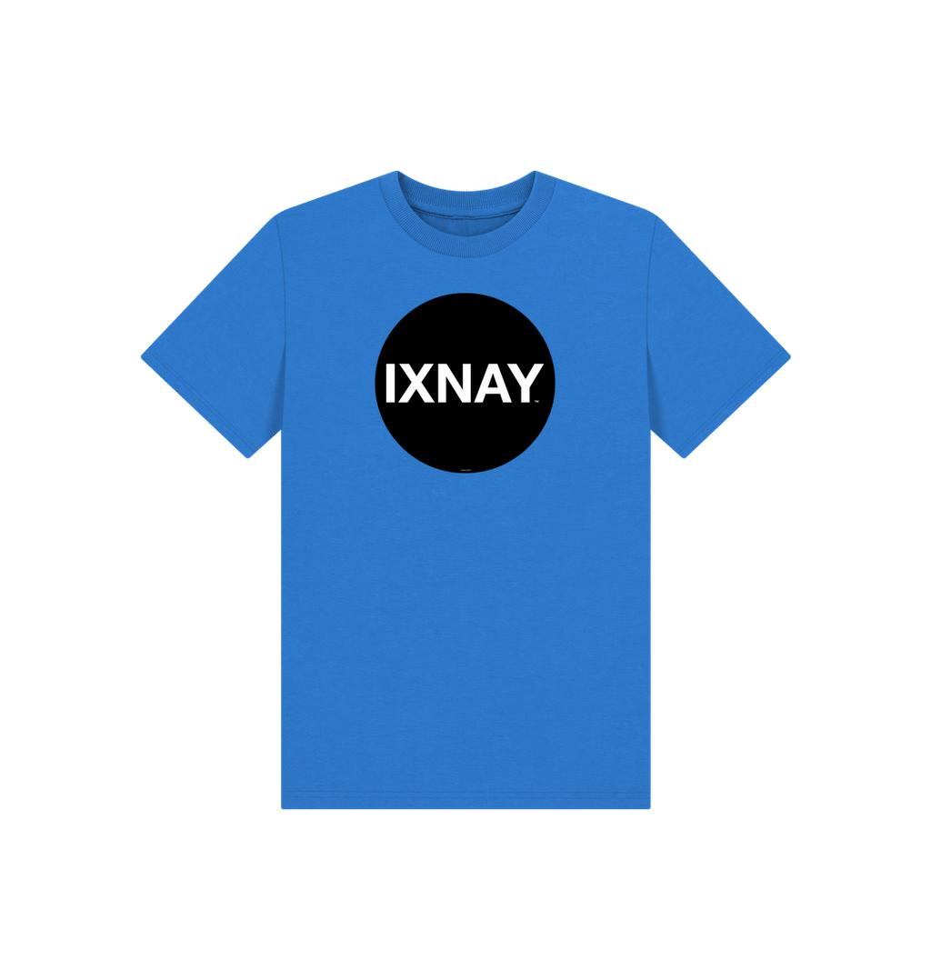 Bright Blue Printed Kids T-Shirt with Original Black Circular IXNAY Logo