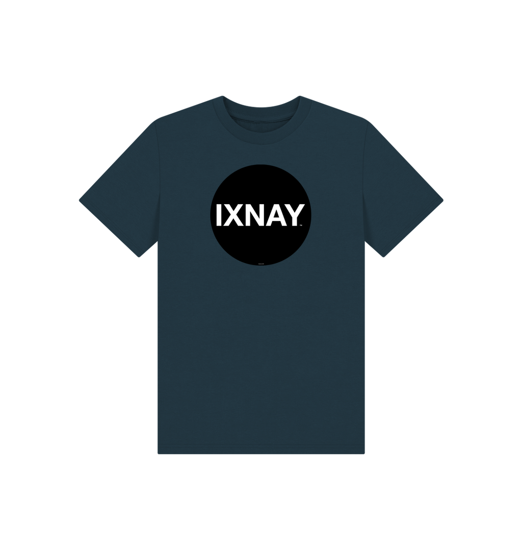 Dark Denim Blue Printed Kids T-Shirt with Original Black Circular IXNAY Logo