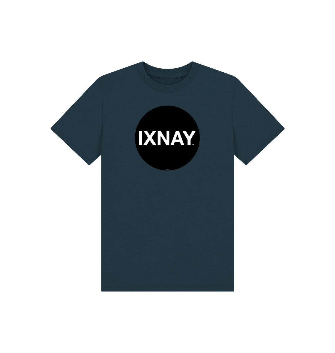 Dark Denim Blue Printed Kids T-Shirt with Original Black Circular IXNAY Logo