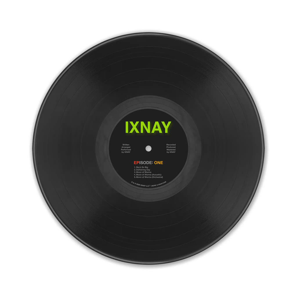 IXNAY EPISODE: ONE black vinyl record with 'IXNAY' branding and tracklist on a white background