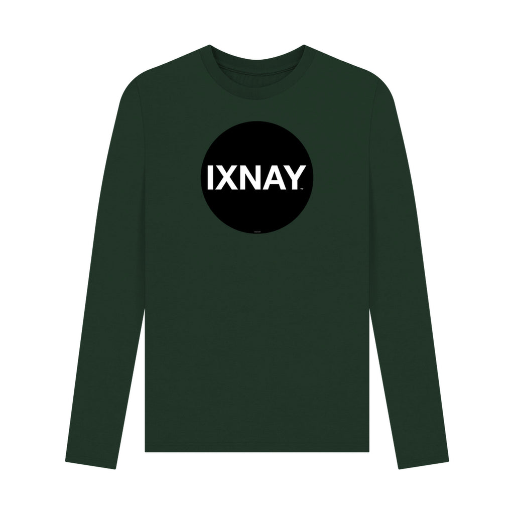 Green long-sleeve t-shirt with 'IXNAY' logo on a white background