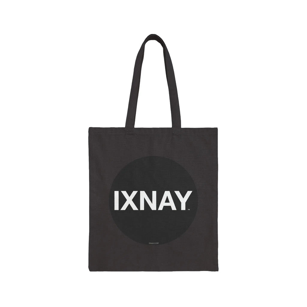 IXNAY black canvas tote bag in 100% cotton with original logo, showing front view.