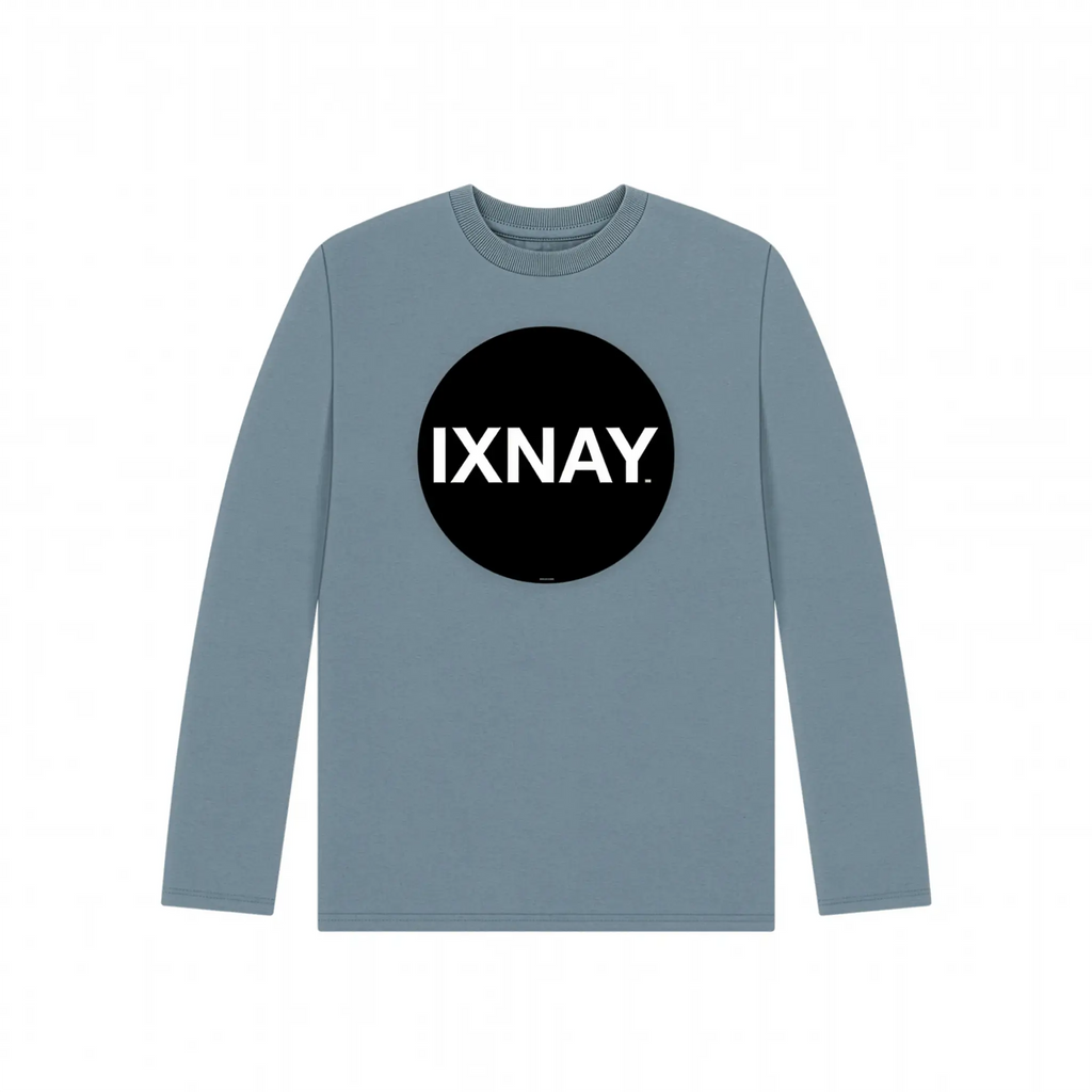 IXNAY Kids 100% Organic Cotton Long-Sleeve T-Shirt Original Logo - Stone Blue.