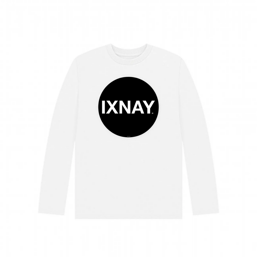 IXNAY Kids 100% Organic Cotton Long-Sleeve T-Shirt Original Logo - White.