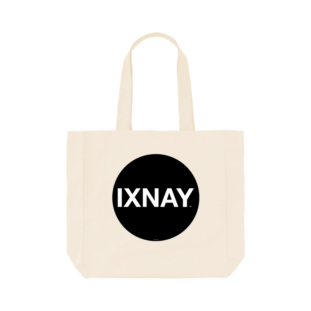 Natural beige IXNAY Original logo 100 percent organic natural cotton tote bag.