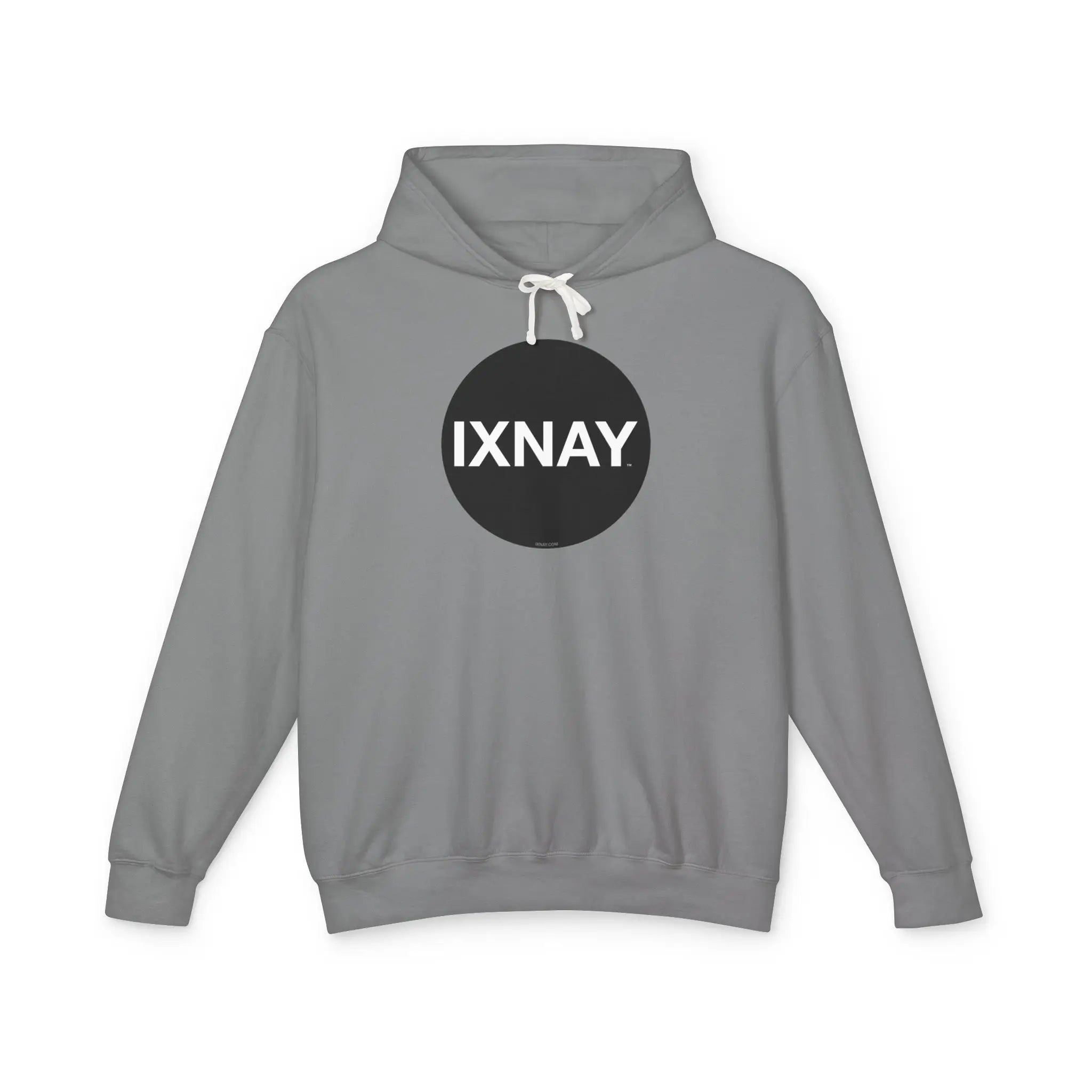 Women's lightweight light gray hoodie with original IXNAY circular black logo in 100% cotton.