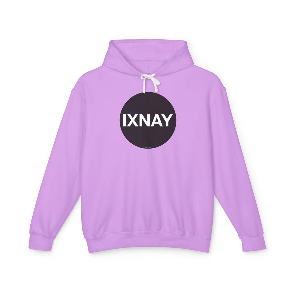 Women's lightweight pink hoodie with original IXNAY circular black logo in 100% cotton.