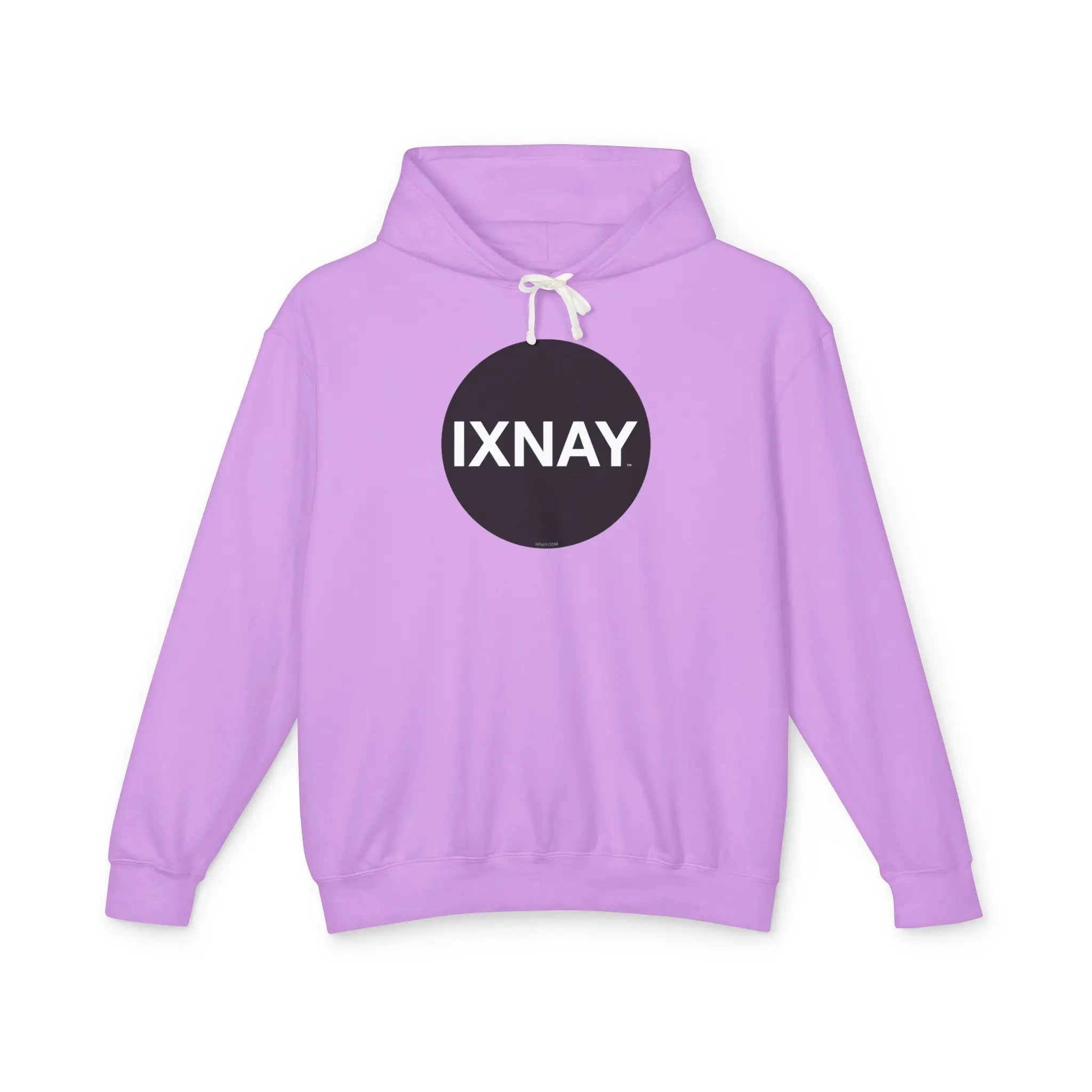Women's lightweight pink hoodie with original IXNAY circular black logo in 100% cotton.