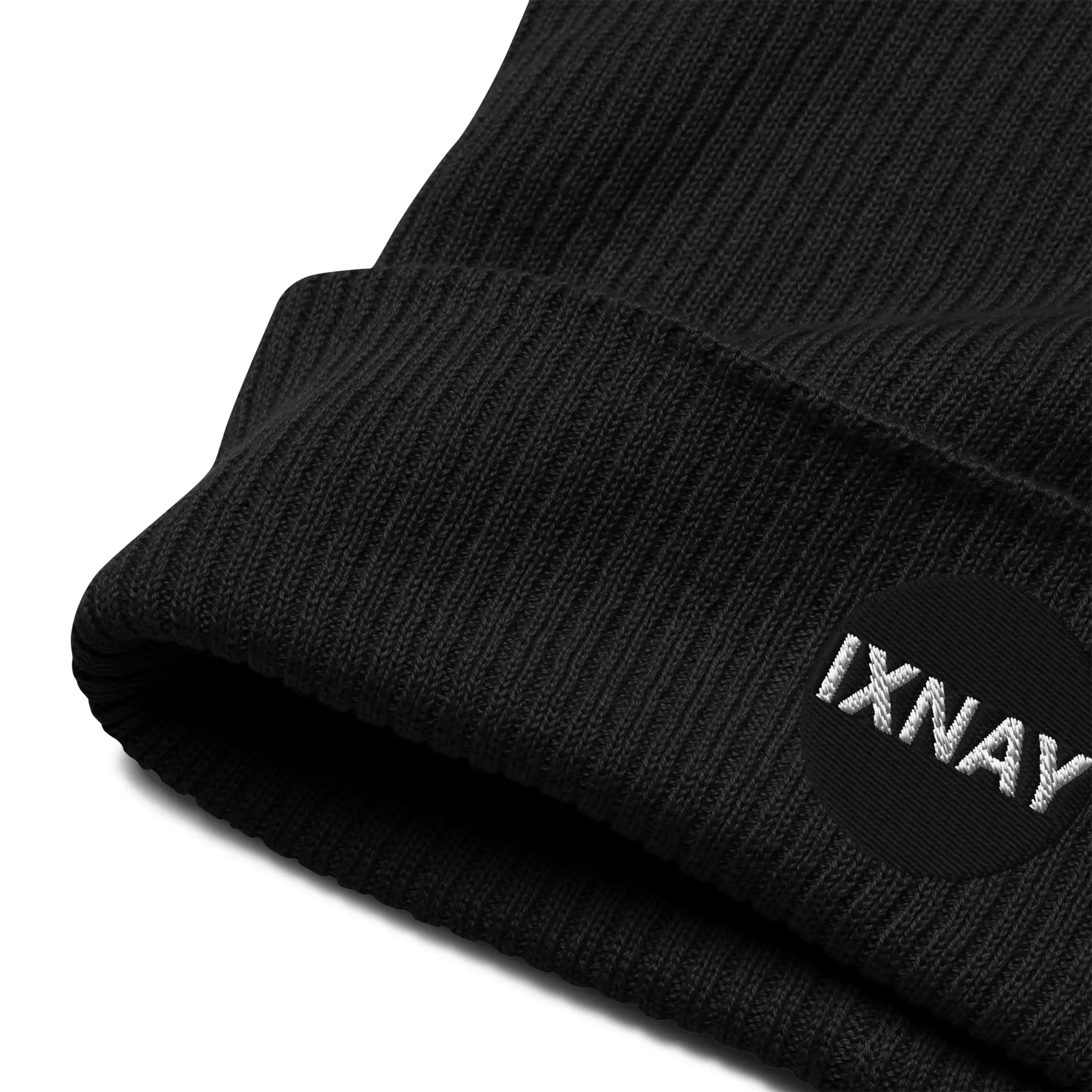 IXNAY Original Logo 100% organic ribbed beanie black product logo detail