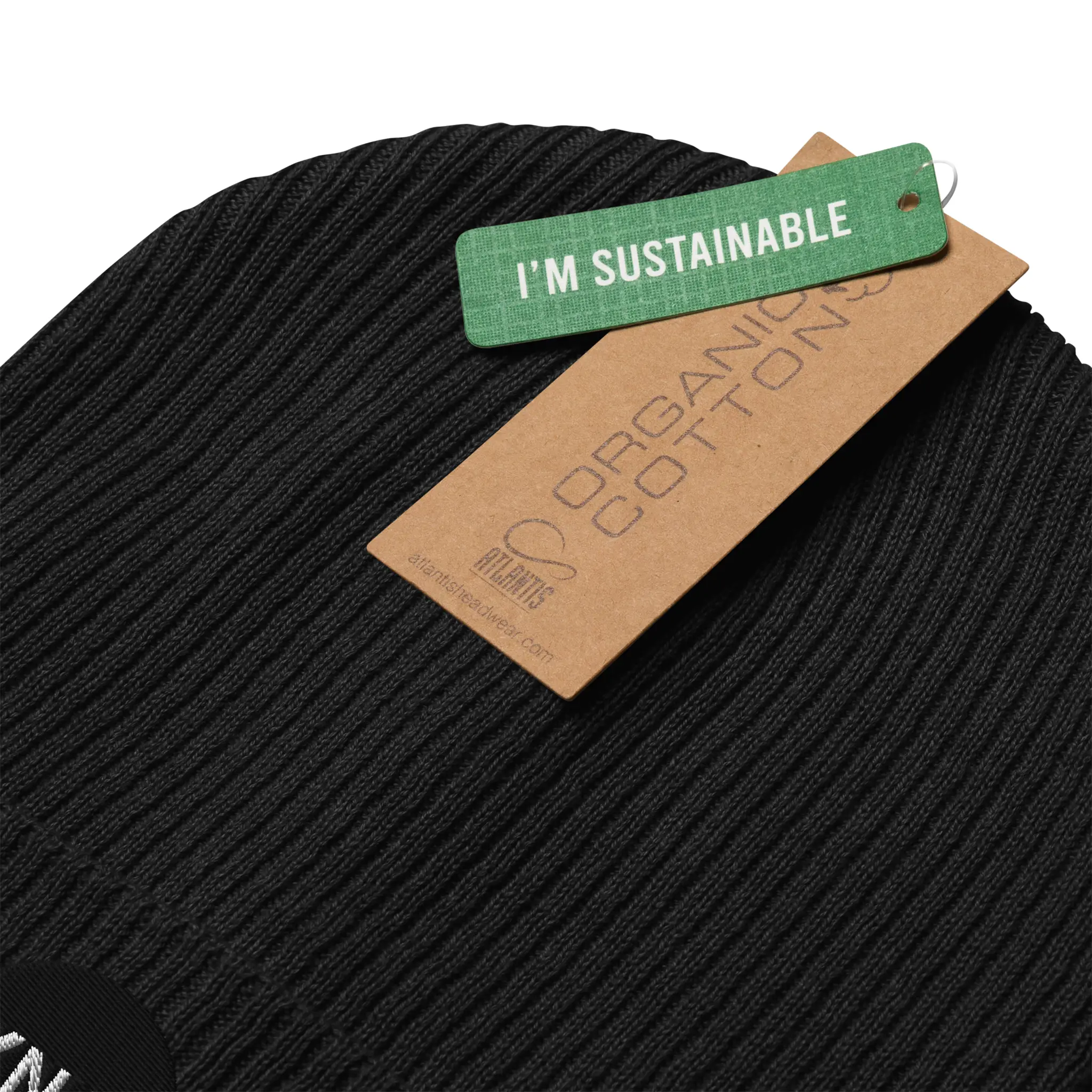 IXNAY Original Logo 100% organic ribbed beanie black sustainable certification tag