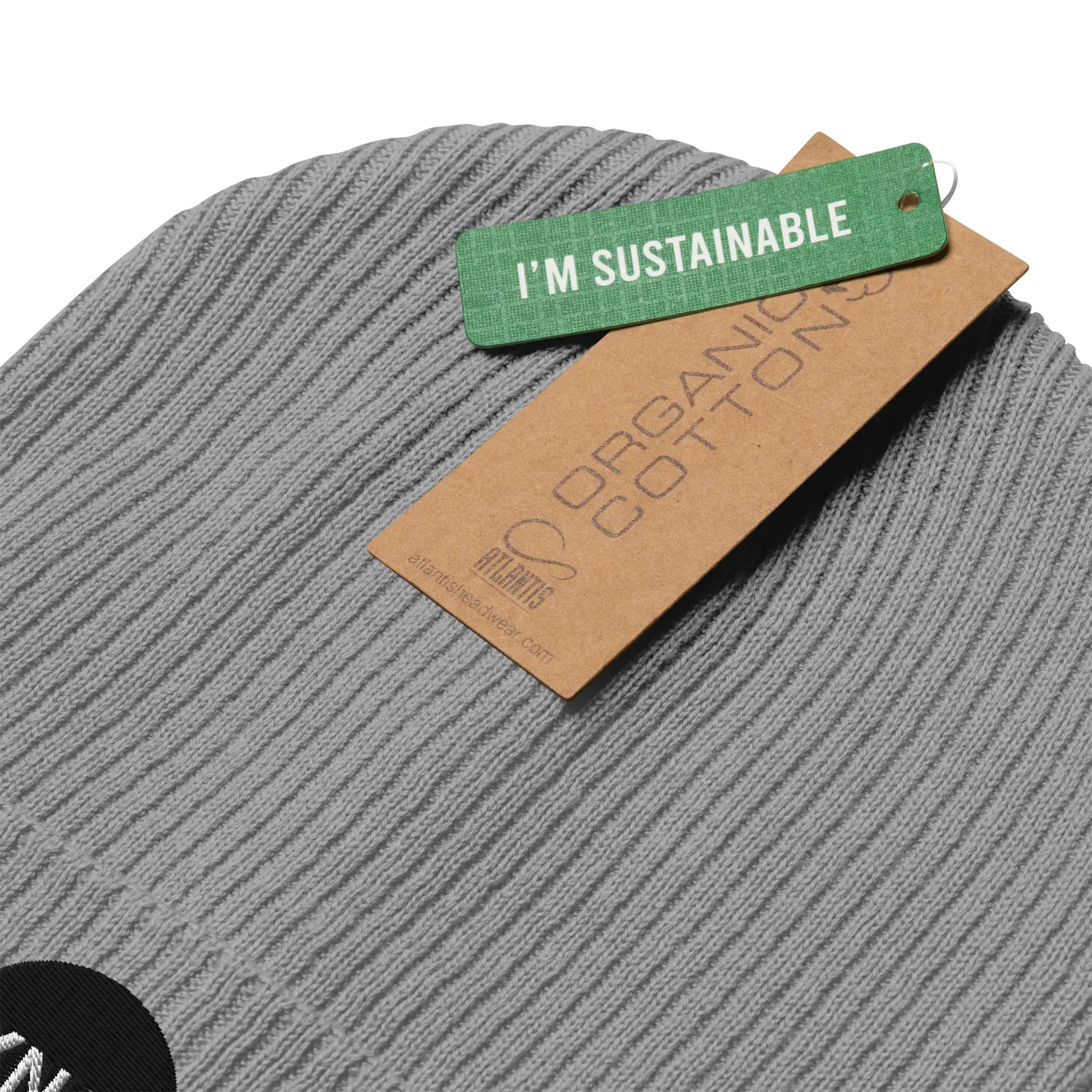 IXNAY Original Logo 100% organic ribbed beanie light gray sustainable certification tag