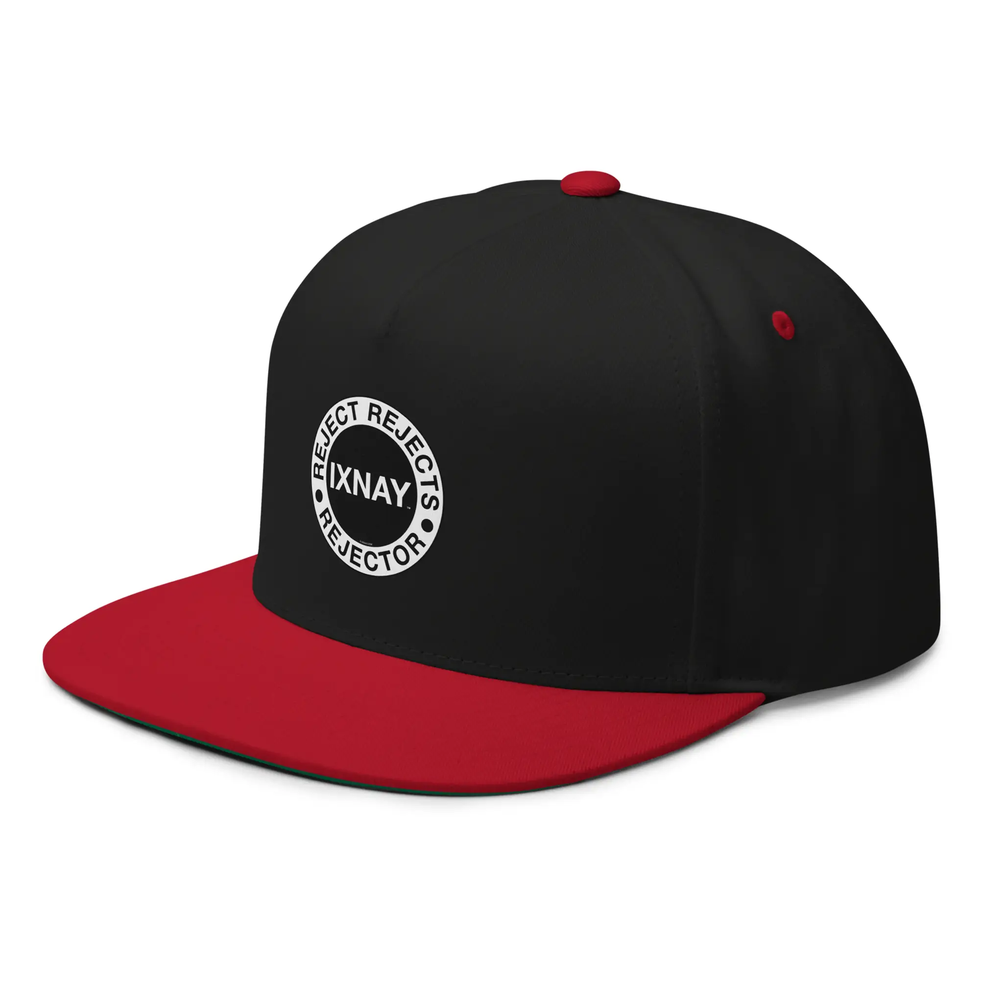 IXNAY reject rejects rejector flat bill cap left front black/red