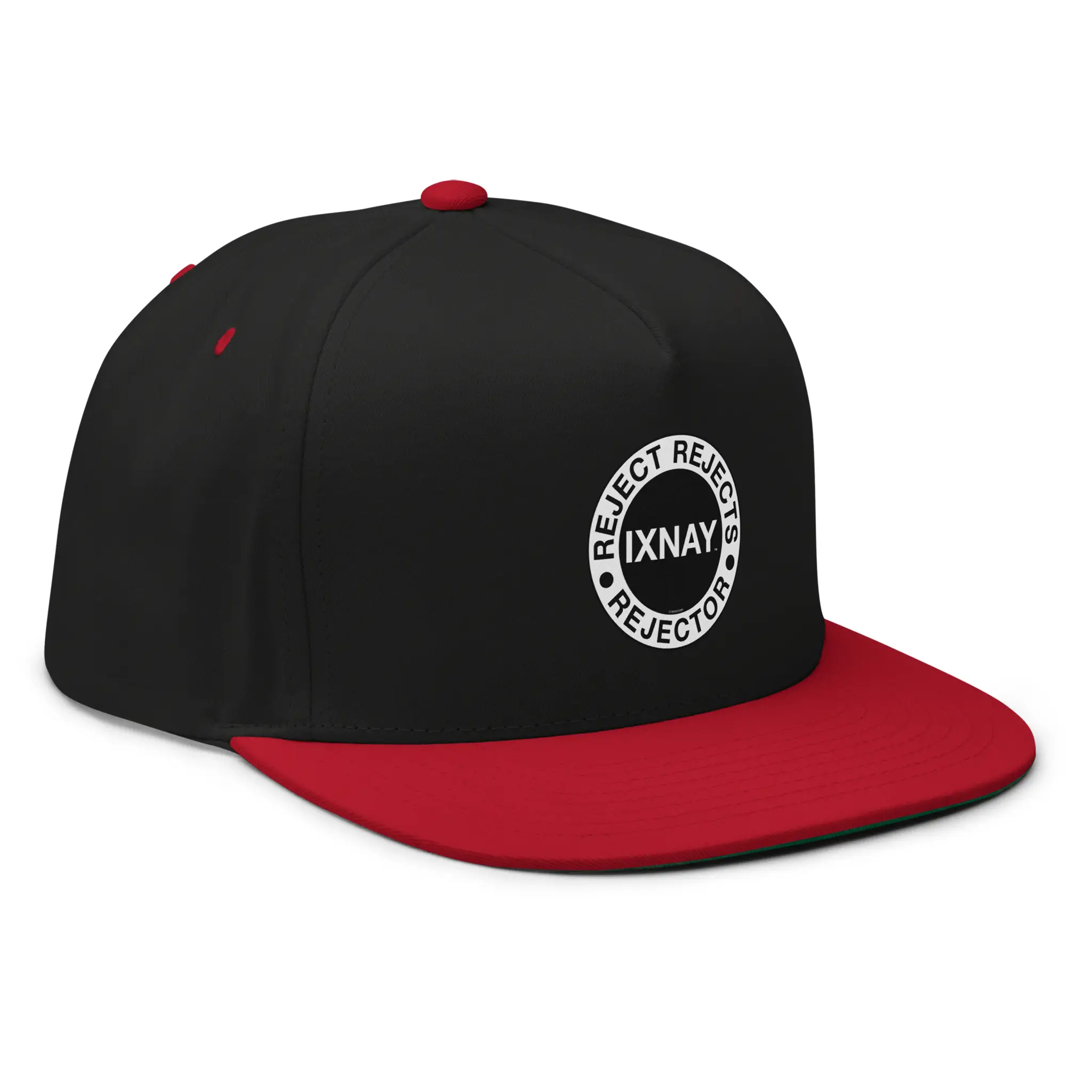 IXNAY reject rejects rejector flat bill cap right front black/red