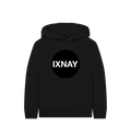 kids black organic relaxed fit pullover hoodie with original black round IXNAY logo