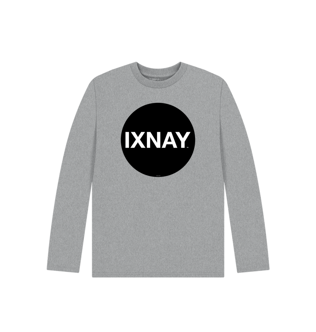 Kids light gray organic long-sleeved t-shirt with original black round IXNAY logo