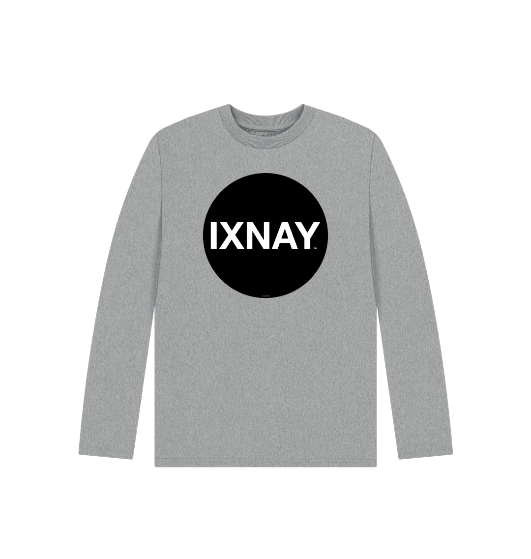 Kids light gray organic long-sleeved t-shirt with original black round IXNAY logo