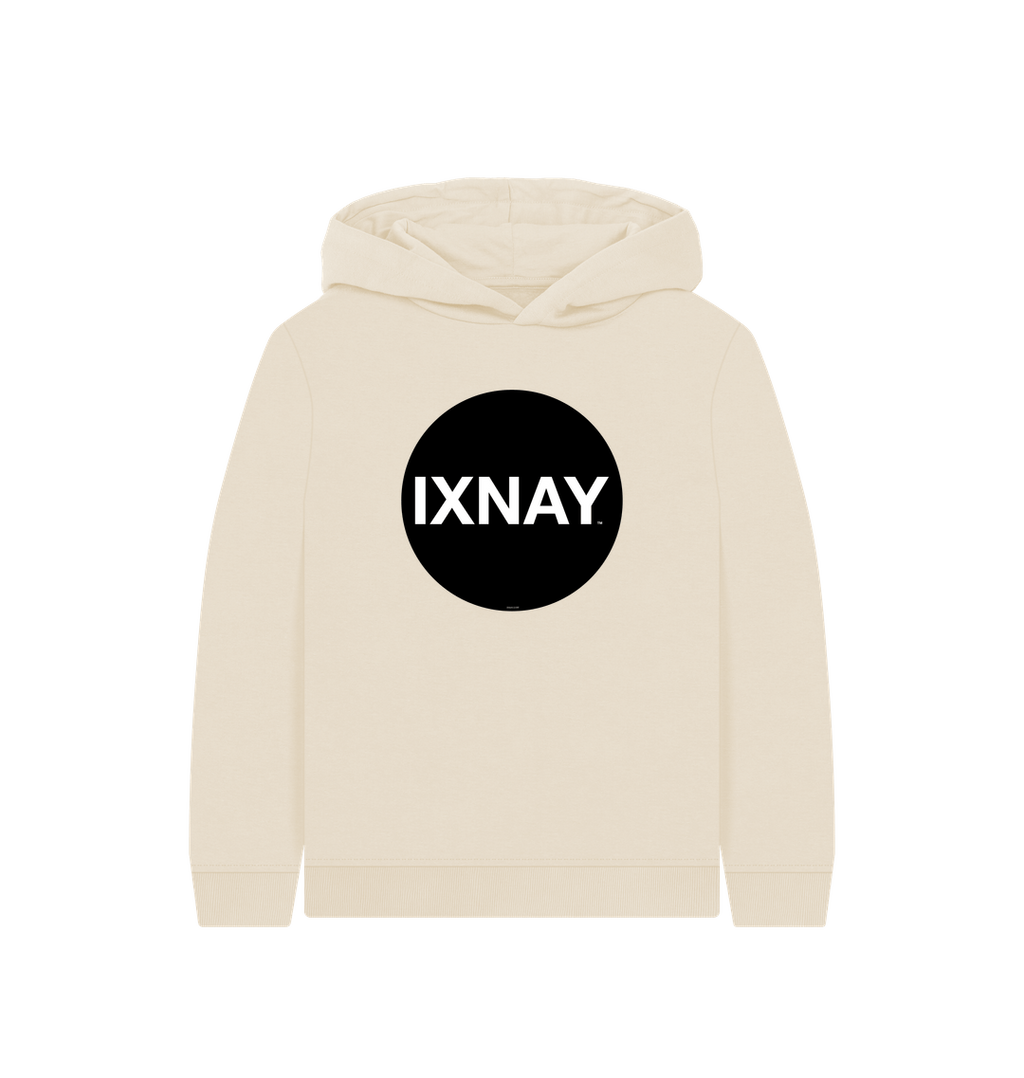 kids oat light beige organic relaxed fit pullover hoodie with original black round IXNAY logo