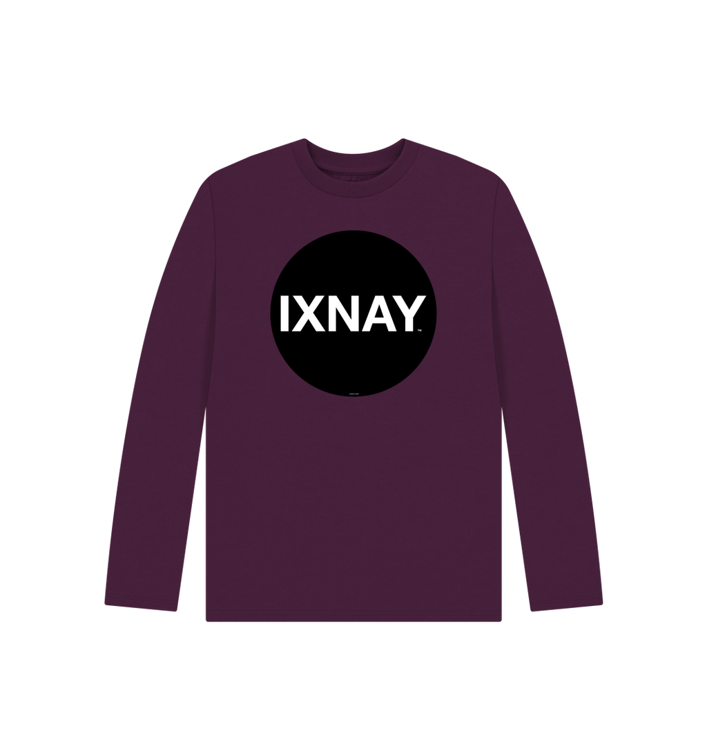 Kids purple organic long-sleeved t-shirt with original black round IXNAY logo