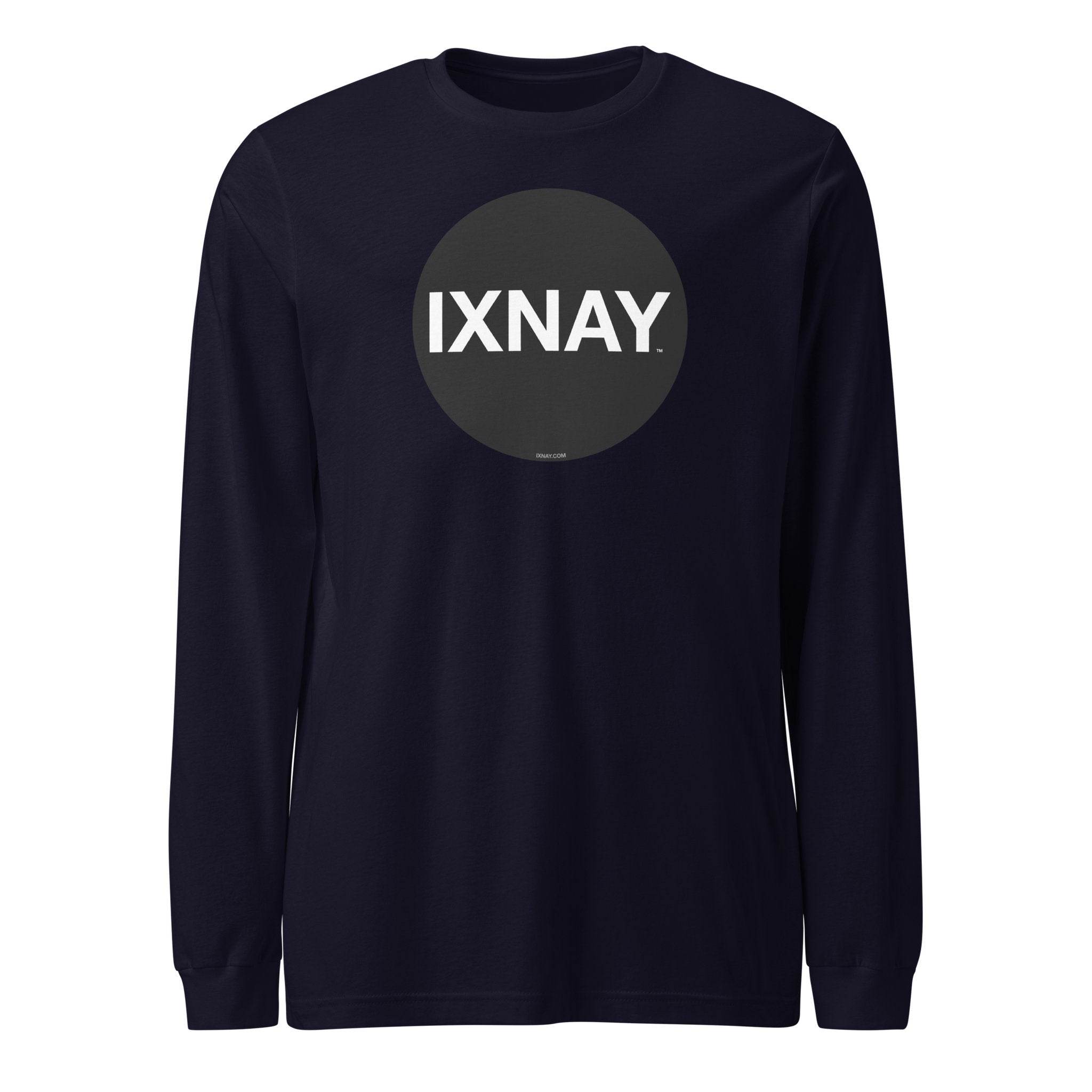 Black long-sleeve shirt with 'IXNAY' logo on a white background