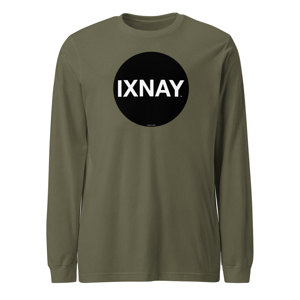 Green long-sleeve shirt with 'IXNAY' logo on a white background