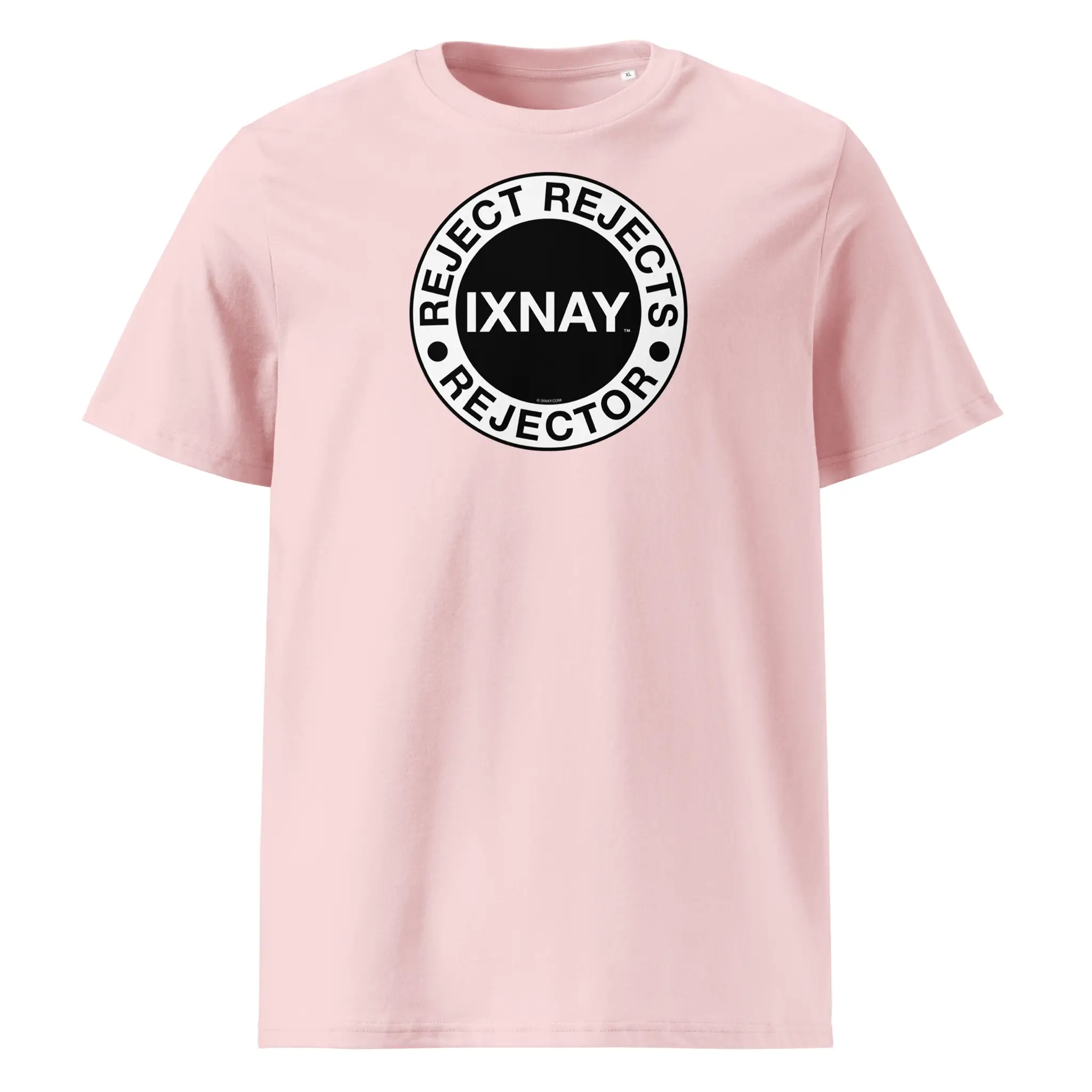 IXNAY men's cotton pink t-shirt with graphic reject rejects rejector printed on organic cotton.