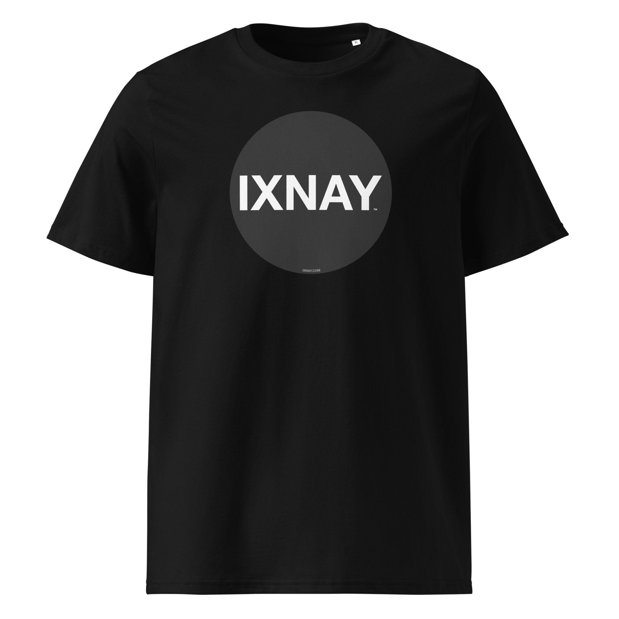 Classic black t-shirt with 'IXNAY' logo on a white background