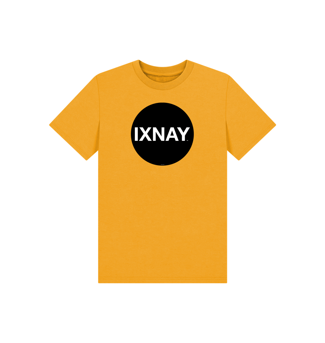 Mustard Yellow Printed Kids T-Shirt with Original Black Circular IXNAY Logo