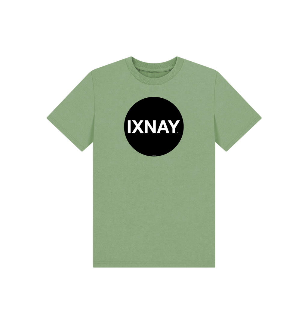 Sage Green Printed Kids T-Shirt with Original Black Circular IXNAY Logo
