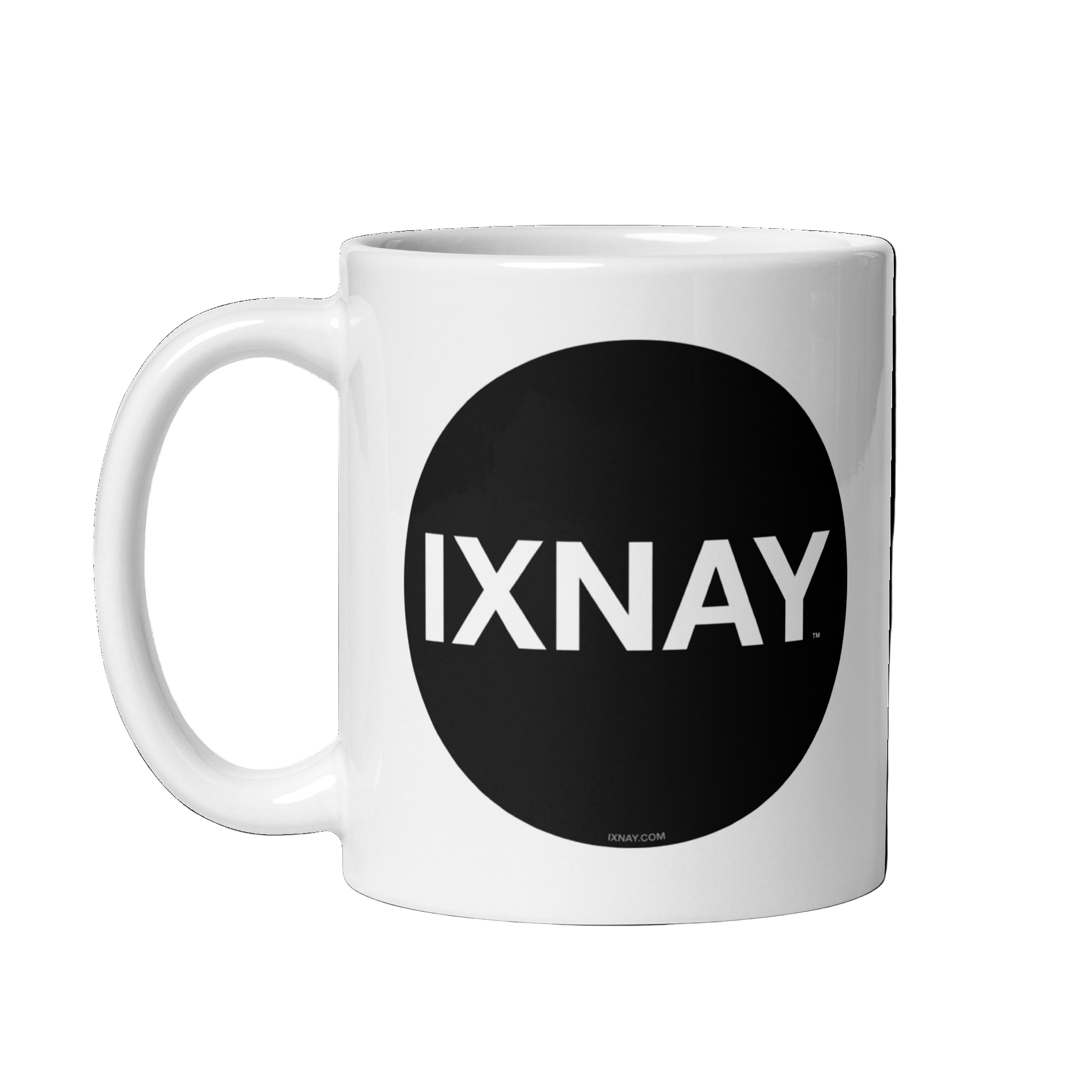 White glossy IXNAY mug, 11 oz with handle