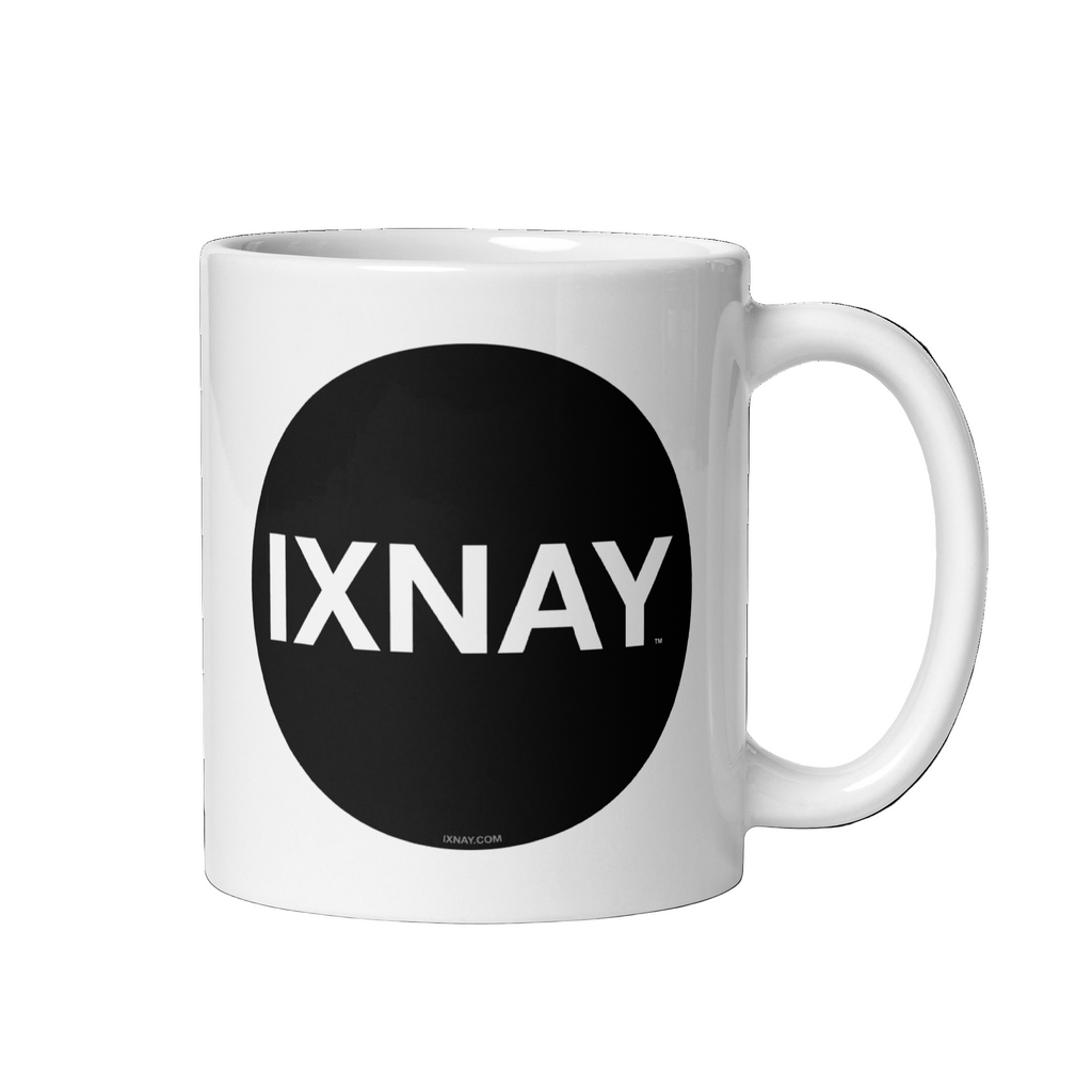 White glossy IXNAY mug, 11 oz with handle