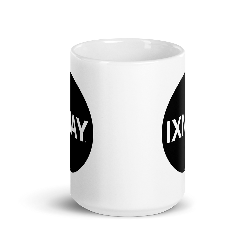 White glossy IXNAY mug, 15 oz with handle