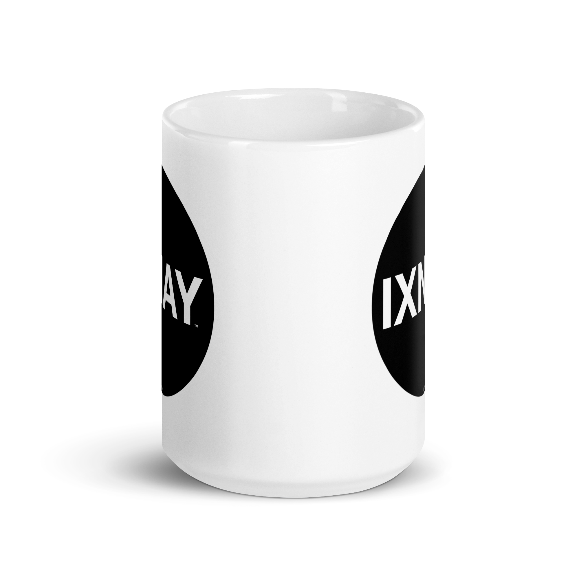 White glossy IXNAY mug, 15 oz with handle