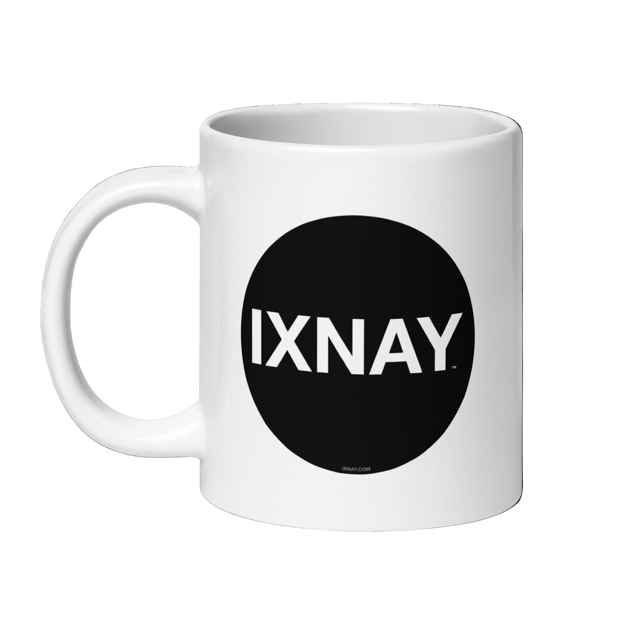 White glossy IXNAY mug, 20 oz with handle