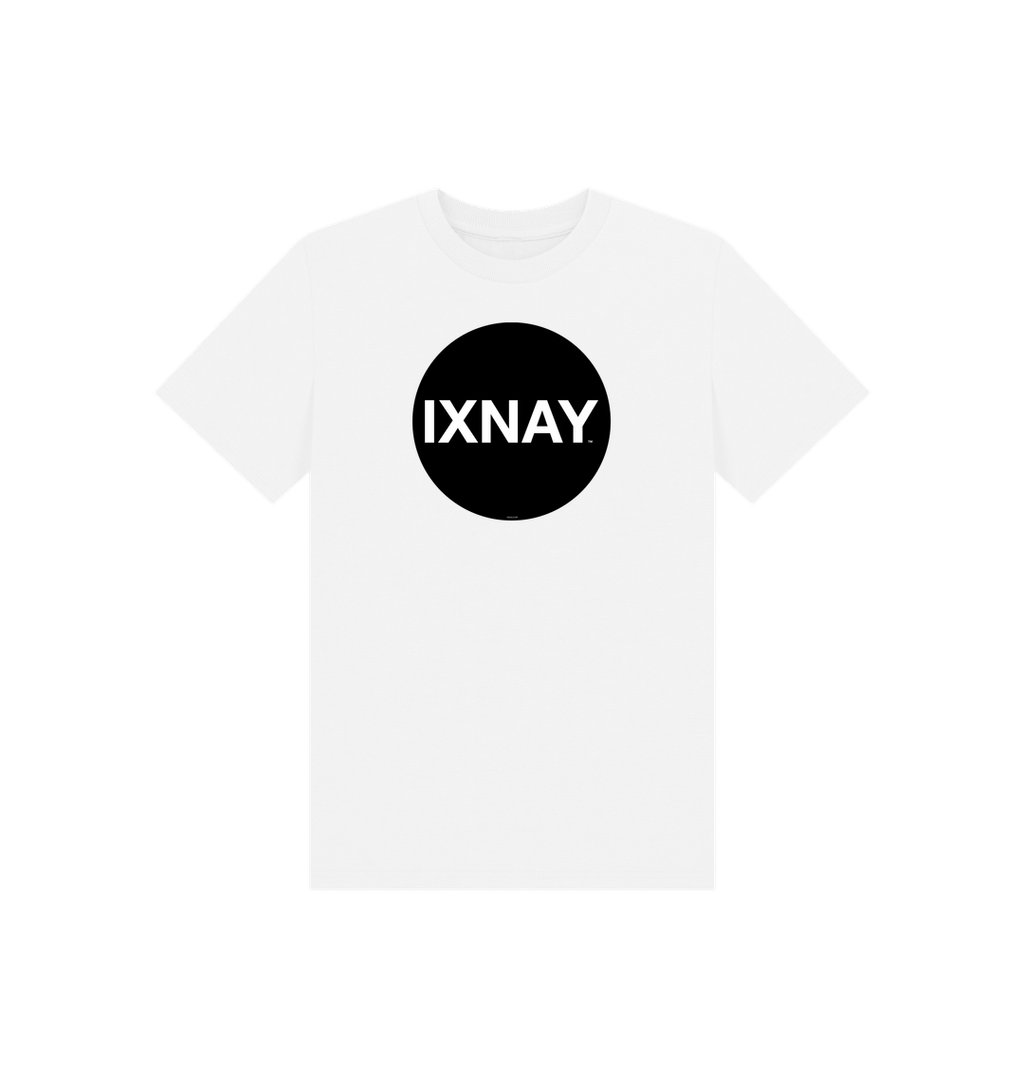 White Printed Kids T-Shirt with Original Black Circular IXNAY Logo