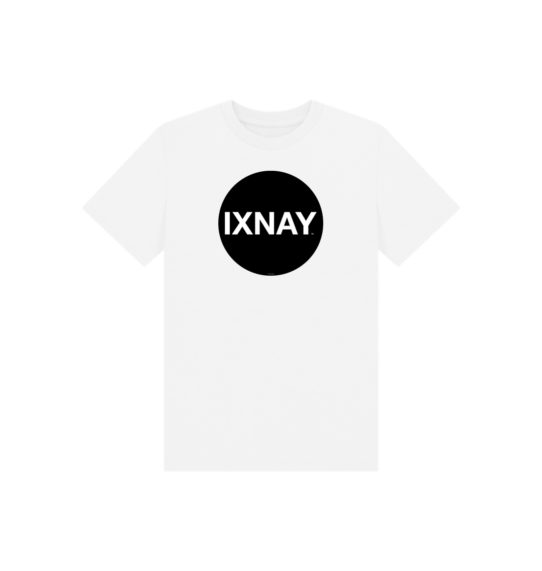White Printed Kids T-Shirt with Original Black Circular IXNAY Logo