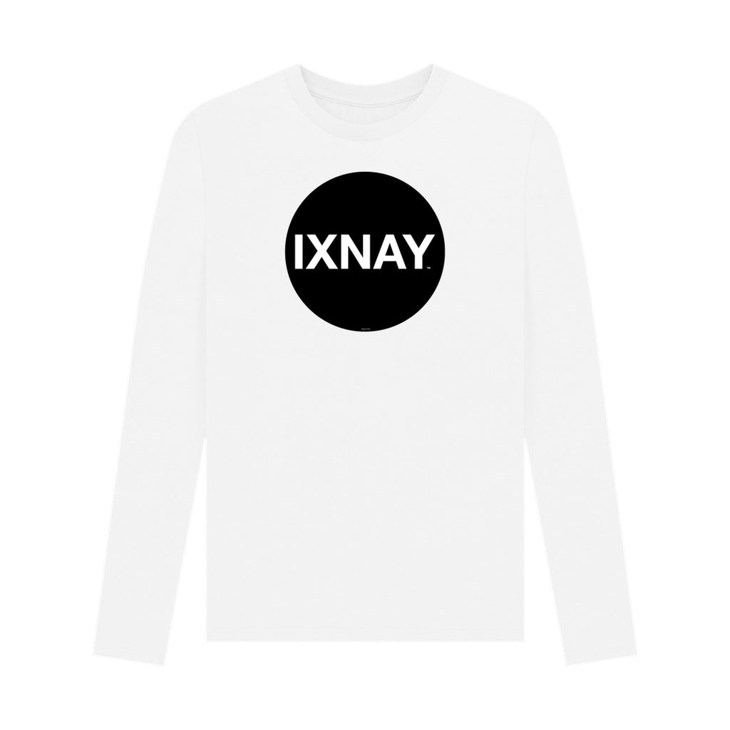 White long sleeve t-shirt with 'IXNAY' logo on a white background