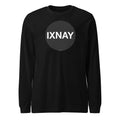 Black women's long-sleeve t-shirt with 'IXNAY' original black circle logo 100% cotton, high quality.
