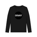 Black women's long-sleeve shirt with 'IXNAY' logo on a white background