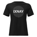 Women's black t-shirt with 'IXNAY' black circle logo in 100% organic cotton short-sleeve.